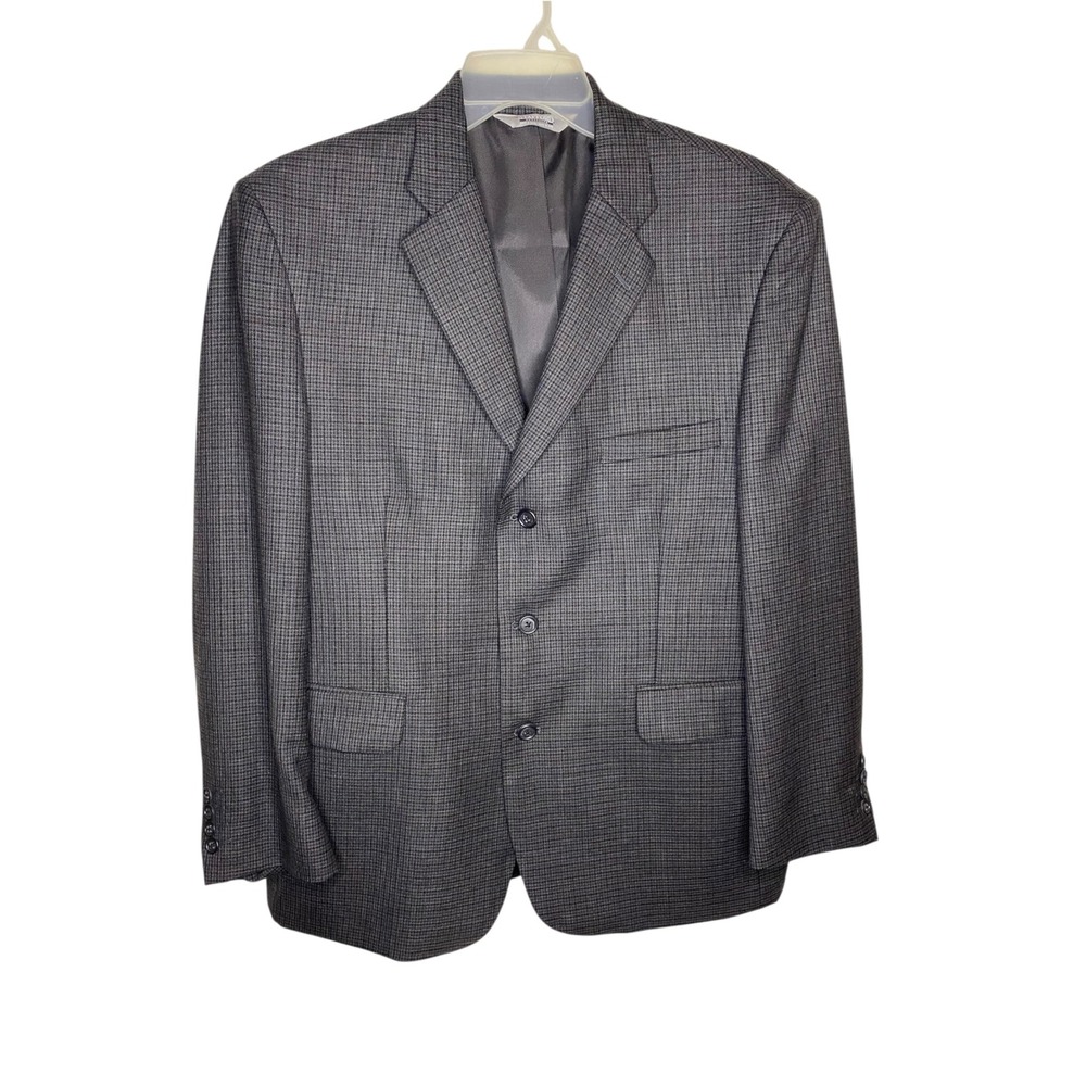 Stafford Executive Mens 42S Grey Black Houndstooth 100% Wool 3 Button Sport Coat